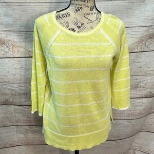 Kinross Linen Sweater Striped Lime Green Size Small 3/4 Sleeves Lightweight